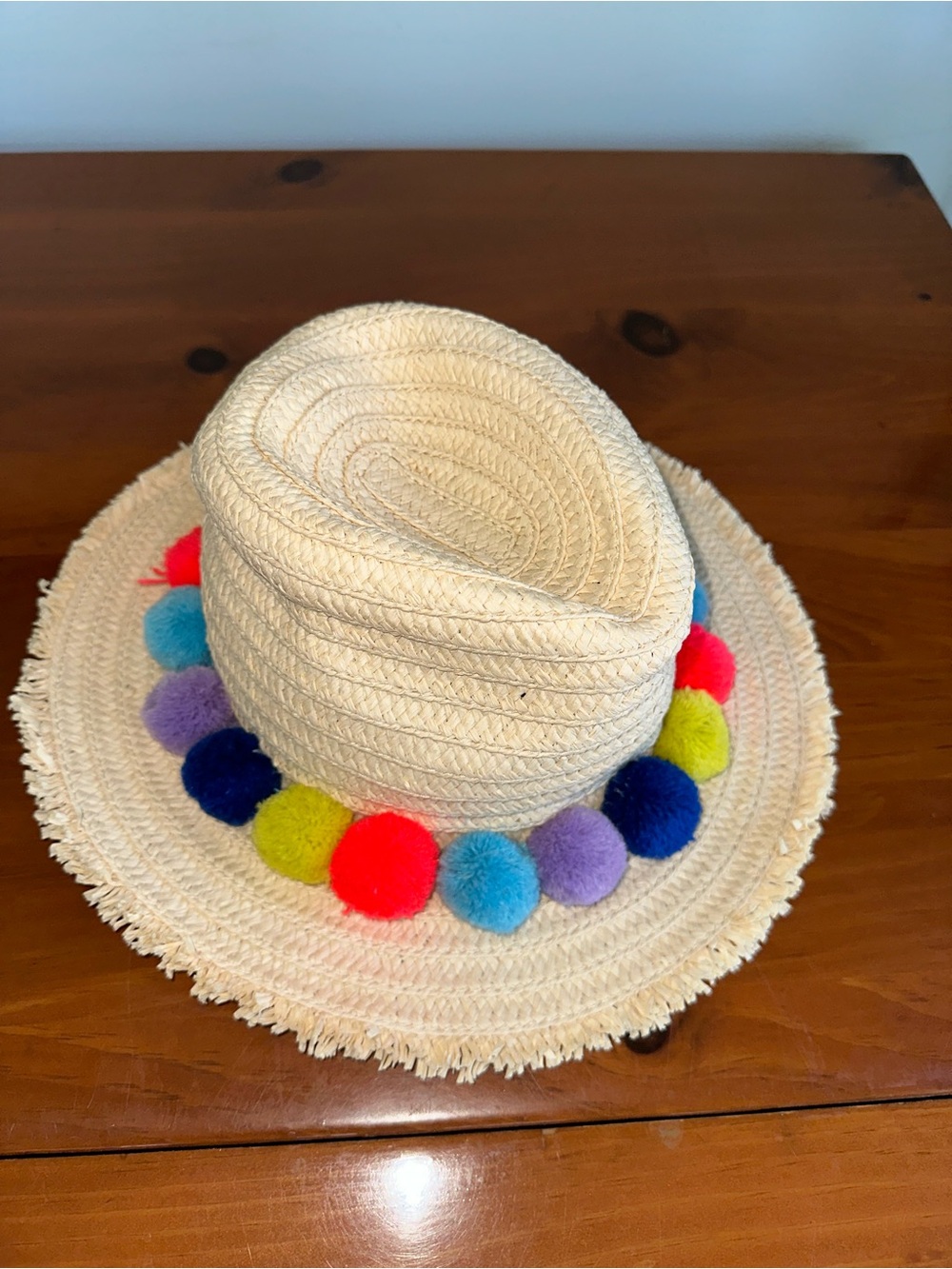 Multicolored Biden Pom Pom Straw Hat S-M